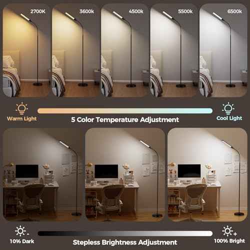 LED Floor Lamp for Living Room, Bright Reading Lamps for Office, Adjustable Colors Temperatures&Brightness, Dual Head Gooseneck Standing Lamp, Remote and Button Control£¬Eye-Caring Tall Lamp, Black