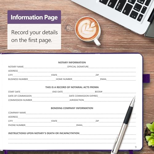 Notary Journal Log Book, 390 Entries, 10 x 7, Vegan Leather Purple
