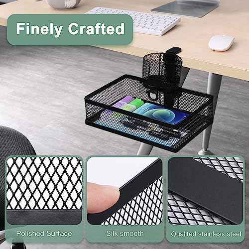 ROSYLINE 360¡Ærotation under desk drawer, Drawer Under Desk Storage Organizer, Rotary Desk Storage Organizer with Cup Holder, Clamp Drawer Basket, sturdy and durable (black)