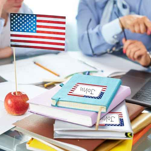 Whaline 180Pcs Patriotic Name Tag Stickers 4th of July American Flag Rectangle Nameplate Sticker Writable Name Label Decals for Independence Day Office School Supplies
