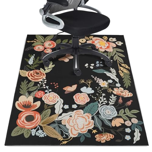 Office Chair Mat for Hardwood Floor 48"X 60" Office Rugs for Gaming Rolling Chairs Computer Desk Chair Non-Slip Butterfly Floral Protector Mats for Hard Floor & Tile Floor Decor