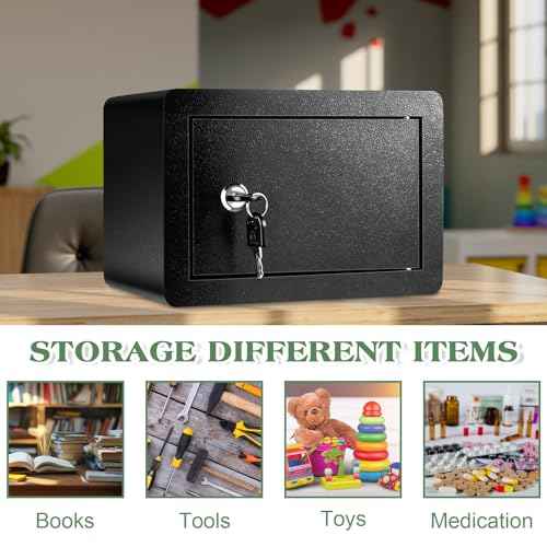 2 Pcs Locking Medicine Box Small Metal Locker 1 Door 6.3" H Single Lockable Metal Cubby Black Lockable Storage Cabinet with Key Stackable File Cabinet for Dorm Office School Living Room