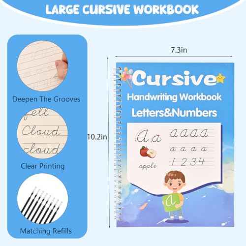 2 Pack Grooved Cursive Handwriting Workbook,Reusable Handwriting Practice Copybooks,Cursive Writing Practice Book for Kids Beginners
