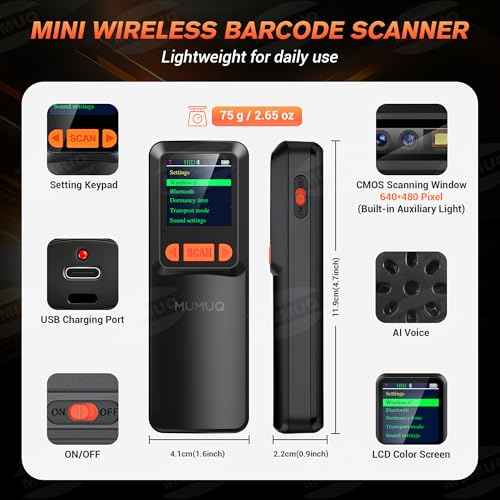 Wireless Barcode Scanner Mini Bluetooth 1D 2D QR Bar Code Scanner 3-in-1 Bluetooth & 2.4G & USB Wire Barcode Reader Compatible with Windows Android iOS Tablet PC (with LCD Screen)