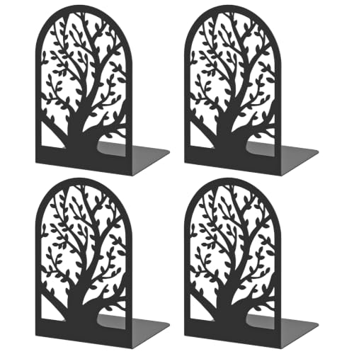 VFINE 2 Pairs Tree Book Ends - Black Metal Decorative Bookends for Shelves - Style-A
