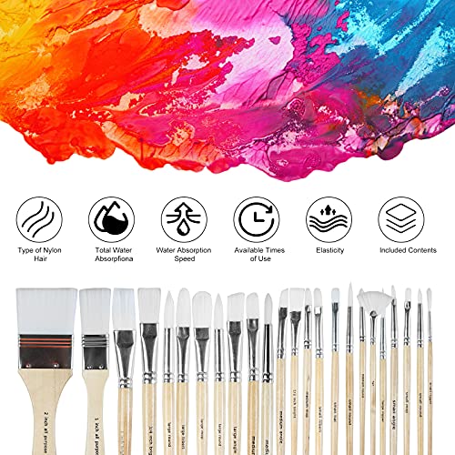 24-Piece Paint Brush Set with Canvas Case - Professional Watercolor & Acrylic Brushes - Includes 1 Count