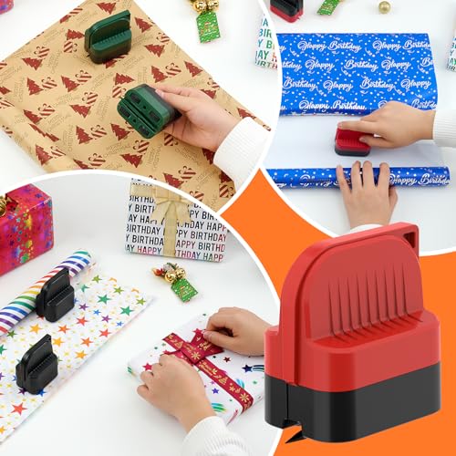 LIZAAL 2-Pack Wrapping Paper Cutter with Wheels | Straight Line Gift Wrap Cutter for Birthday and Christmas, Fits Various Rolls and Papers, Includes 2 Replaceable Blades (Black & Red)