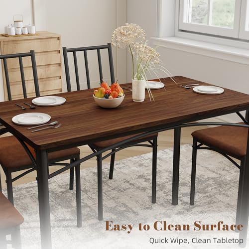 Yafylly 5-Piece Dining Set — 4 Upholstered Chairs, 43x24 in Table, Adjustable Feet