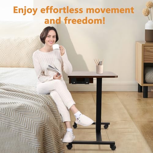 CLATINA Height-Adjustable Mobile Standing Desk with Drawer – Lockable Wheels, 30"-45.7"