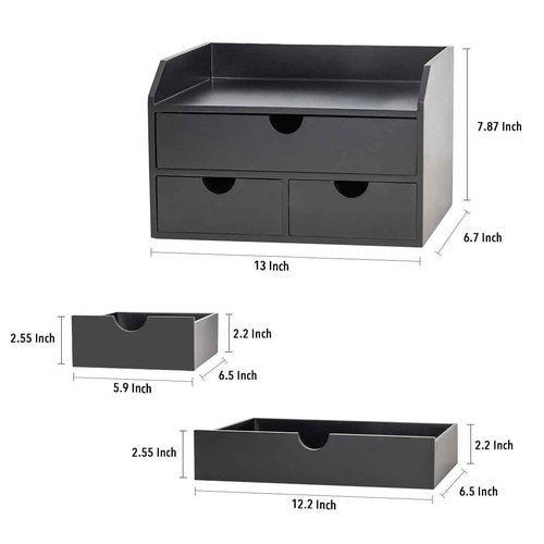 ROSE BLOOM Black Wood Desk Organizer with 3 Drawer, Mini Cute Cabinet with Storage Shelf for Tabletop, Small Desktop Box Organizer for Cosmetic Office Supplies