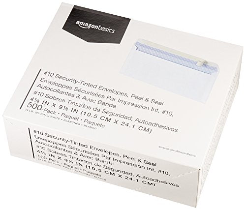 Amazon Basics Security-Tinted Self-Seal Business Envelopes 500-Pack White