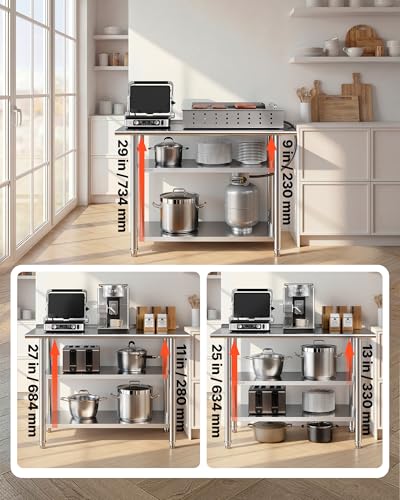 VEVOR Stainless Steel Kitchen Work Table 24x48 in with 2 Shelves Backsplash