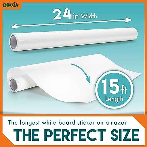 Davik - Multi-Purpose, Easy Cut and Setup Whiteboard Sticker - Customizable Peel and Stick Dry Erase Board for Wall Art or Classroom Decor- Office and School Supplies (24 Inches by 15 feet)