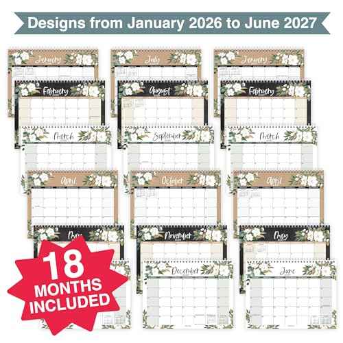 Small Desk Calendar 2026-2027 - Standing Flip Desk Calendars 2026, 18 Months Stand Up Calendars from Jan 2026 to June 2027, Magnolia Desktop Calendar Planner for Home, School, Office