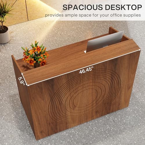 Tribesigns Walnut Reception Desk with Counter, Modern Front Desk for Office & Retail