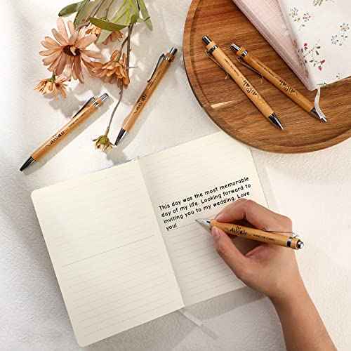 100 Pieces Bamboo Wedding Pens Bulk Ballpoint Black Ink Bridal Shower Pens for Wedding Bridal Shower Guest Book Game Gifts Proposal Bachelor Party Favors