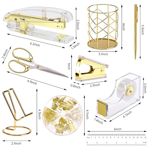 EOOUT Gold Acrylic Office Supplies Set – Stapler, Pen & Phone Holders