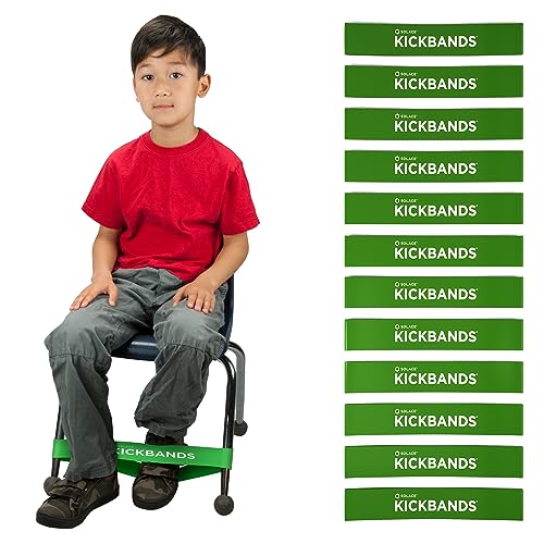 KICK BANDS Chair Bands for Kids with Fidgety Feet 12-Pack - ADHD Fidget Kickbands for Classroom Chairs & Desks - Solace Sensory Kickband (GREEN)
