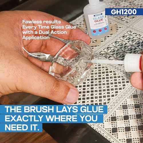 GH1200 (2-in-1) Super Glue for Glass, Controlled Application with Fine Brush & Nozzle, Fast Setting Formula, Stain & Spot Free Glass Glue Clear Repair Heavy Duty, Waterproof and Heat Tolerant