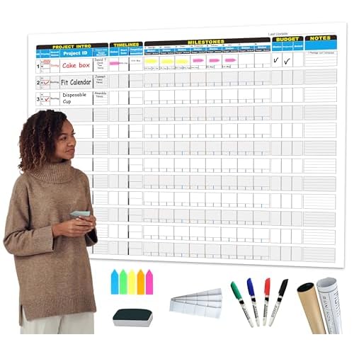 Large Project Management Vision Board, 36"x45" Office Whiteboard for Scheduling & Tracking Progress, Laminated Wall Planner for Managers & Entrepreneurs
