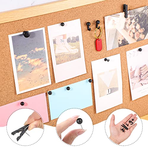 BESARME 200 Pcs Push Pins for Bulletin Board, Black Thumb Tacks for Cork & Foam Boards