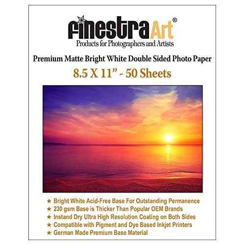8.5" X 11" Premium Matte Bright White Double Sided Inkjet Photo Paper - 50 Sheets