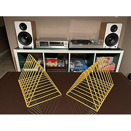 Skywin Record Organizer, 2 Pack Vinyl Rack Storage, Triangle File Organizer for Desk, Vinyl Record Rank Holds Up To 60 Albums, Space Saving Magazine Holder (Gold)