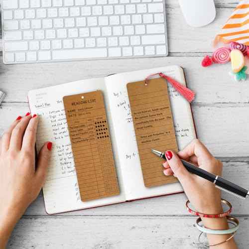 50 pcs Reading List Bookmarks with 50 Bookmark Tassels ? 3x8 Inch Book Tracker and Reading Log Bulk Bookmarks for Book Lovers, Students, Teachers ? Graduation Gifts, Back-to-School Supplies (Brown)