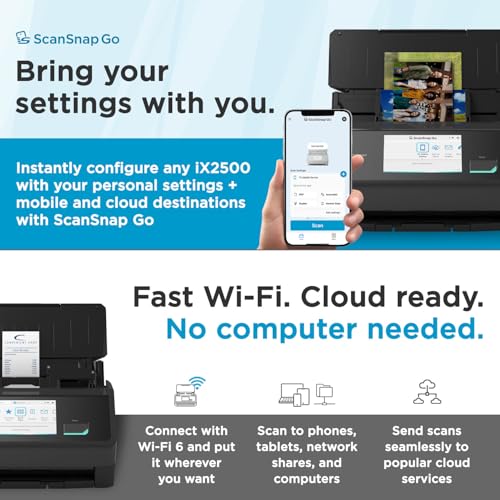 ScanSnap iX2500 Wireless & USB Document Scanner Black - High-Speed, 100-Sheet Feeder