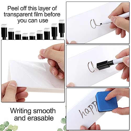 Seajan 24 Sets Reusable Name Tent Cards with Black Dry Erase Markers and Eraser Dry Erase Name Tents for Meetings White Name Plate for Weddings Classroom Office, 8.66 x 1.97 x 2.76 Inch