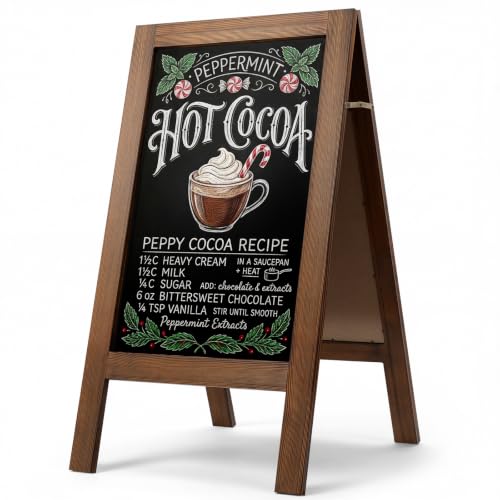 Brown TEAKMAMA 40x20 Inch A Frame Chalkboard Sign - Freestanding Double-Sided Menu Board