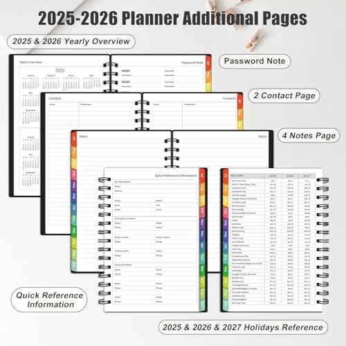 Daily Planner 2025-2026, 18 Month Planner with Tabs, July 2025 - December 2026 Weekly and Monthly Academic Year Calendar Spiral Time Management, 100GSM Thick Paper, Twin-Wire Binding, A5 Size, Black