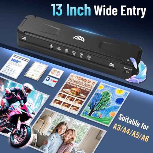 13 Inch Laminator Machine with 50 Laminating Sheets, Fast Warm-Up No Jam A3 Laminator, 11x17 Cold & Thermal Laminating Machine for Home School Office