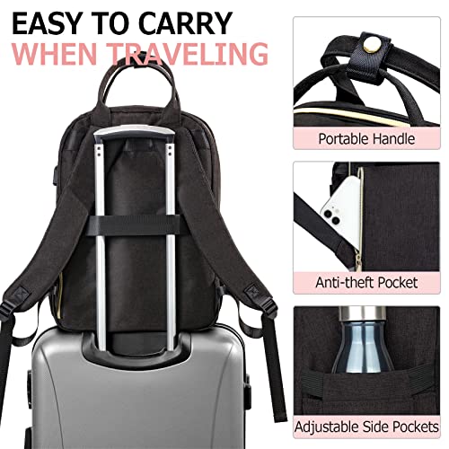 Laptop Backpack for Women Men, School Backpacks for Teens Girls Boys, 17.3 Inch Work Laptop Bag with USB Port Charging, Water Resistant College Bookbags for Girls, Black