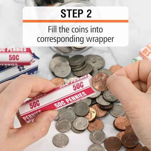 THEBLUETOUCH White Kraft Flat Coin Wrappers - 600 Assorted (200Pennies, 200Quarters, 100Nickels, 100Dimes) - Coin Roll Wrappers for All Coins