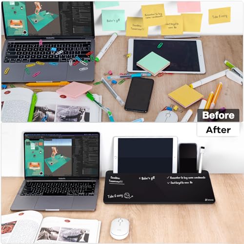 Varhomax Black Desktop Whiteboard with Storage - Glass Dry Erase Memo Board for Home Office