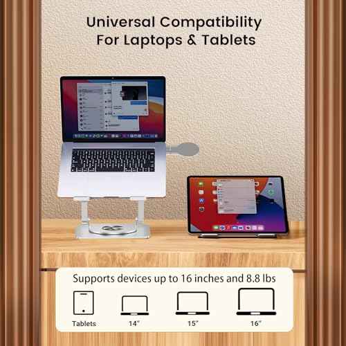 Laptop Stand with Magnetic Phone Holder for Desk, Ergonomic Foldable Laptop Riser with 360¡Æ Rotating Base, Compatible with MacBook Pro, Fits 10-16 Inch Notebook
