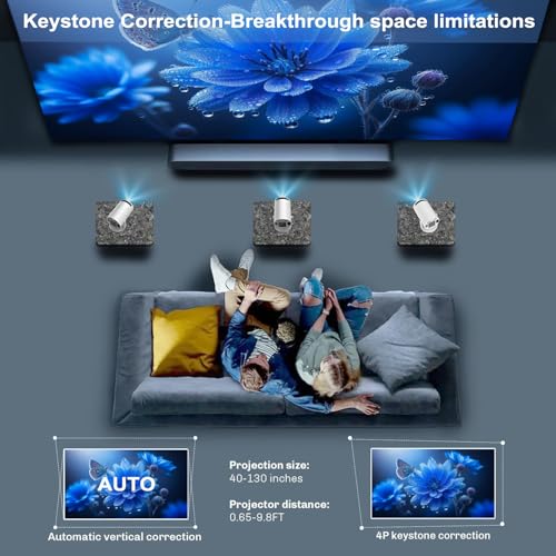 Mini Portable Projector 4K WiFi 6 BT 5.2 Upgraded Portable Projector Full HD Supported for Phone /PC /TV /HDMI /PS5 /Laptop Auto Keystone Home Theater 180¡Æ Rotation [Built-in App] White