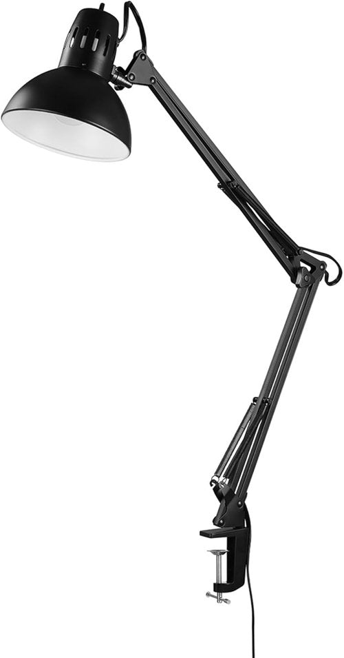 Globe Electric 12641 Architect Swing-Arm Clamp-On Lamp - Black Finish with LED Bulb Included