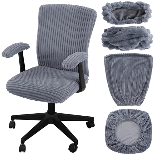 Tallew 4-Piece Corduroy Office Chair Cover Set - Dark Grey, Fits Most Chairs