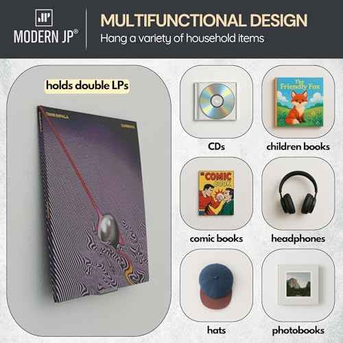 Modern JP Adhesive Vinyl Wall Mount (4-Pack) ? Strong Hold Record Holder Wall, Record-Safe Easy Installation, Album Wall Mount for 1LP and 2LP ? Clear