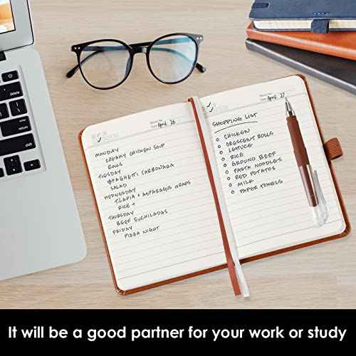 3 Pack Pocket Notebook Journals, Small Notepad Notebooks for Note Taking, A6 Mini Note pads with Pen Holder, 408 Lined Pages, 3.7" x 5.7", Black, Brown, Blue