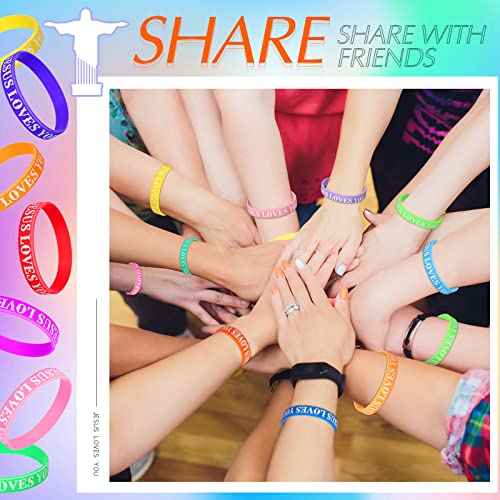 Lewtemi 100 Pcs Jesus Loves You Bracelet Bulk Silicone Christian Bracelet Colorful Rubber Wristbands Motivational Rubber Wristbands for Men Women Party Favors(Multicolor)