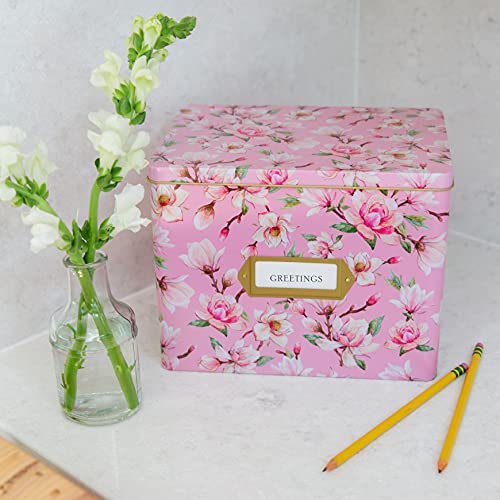 Jot & Mark Greeting Card Organizer Box Set | Decorative Recipe Tin Box, Tab Dividers, Matching Greeting Cards and Envelopes