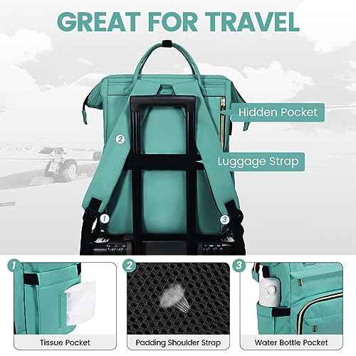 LOVEVOOK Laptop Backpack for Women,17 Inch Professional Womens Travel Backpack Purse Computer Laptop Bag Nurse Teacher Backpack,Waterproof College Work Bag Carry on Backpack with USB Port,Mint Green