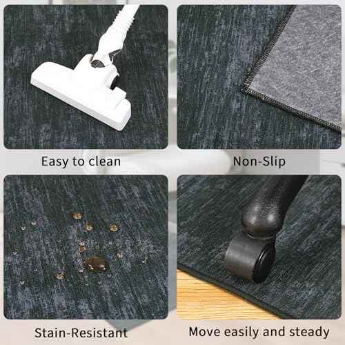 RUGSREAL Office Chair Mat for Hardwood Floor & Tile, 36x48 Modern Abstract Solid Floor Protector for Rolling Chairs Non-Slip Washable Computer Rugs Under Desk, Waterproof Easy-Glide Rug Pad, Black