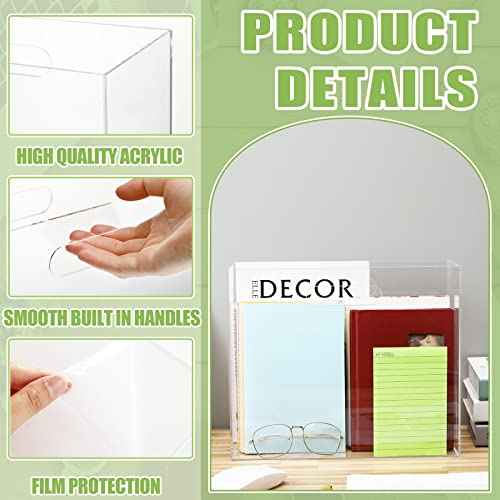 Hanging File Organizer Box, Acrylic File Folder Organizer for Letter Size Folders Portable File Holder Box with Handles Desk Hanging Folder Organizer File Crate Clear 12.2 x 10.24 x 4.92''