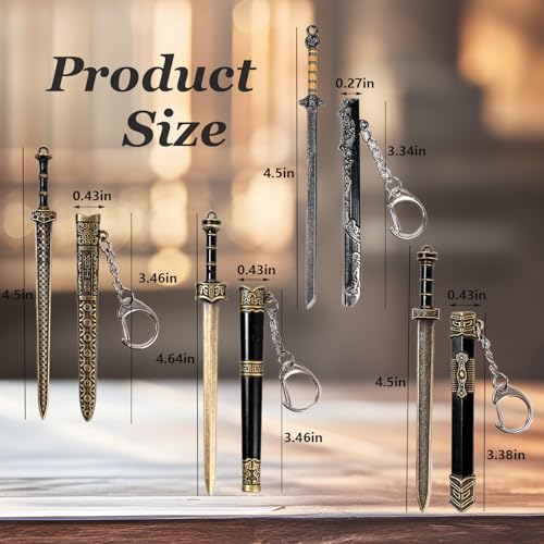 Bogigul 4PCS Mini Ancient Sword Letter Opener with Sheath - 4.5in Desk Mail Opening Tool