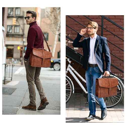 ESTARER Men's Leather Briefcase 15.6 Inch Laptop Messenger Bag for Business/Travel/Office, Professional Faux Leather Computer Satchel Shoulder Bag, Classic Brown