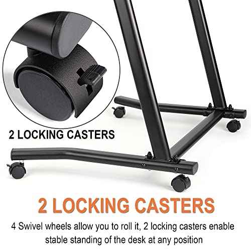 CXWXC Indoor Cycling Desk - Adjustable Height Bike Deak Laptop Stand Non-Slip Surface - Portable Bike Trainer Fitness Desk with Lockable Wheels